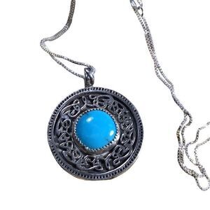 Necklace, Turquoise and Sterling Silver Pendant, 18", NEW, Handmade, Artisan
